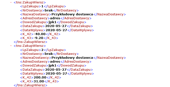 jpk mf jpk v7 - zakup krajowy pozycje