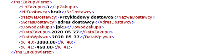 jpk mf jpk v7 - zakup krajowy pozycje
