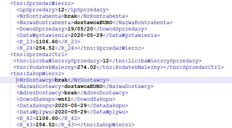 jpk mf wzorcowy plik jpk_vt dla Wewnątrzwspolnotowej Dostawy Towarow