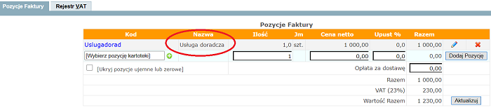 jpk mf Oznaczenie dotyczące dostawy i świadczenia usług