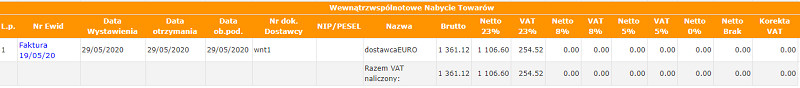 jpk mf jpk v7 - Wewnątrzwspolnotowa Dostawa Towarów rejestr zakupu vat